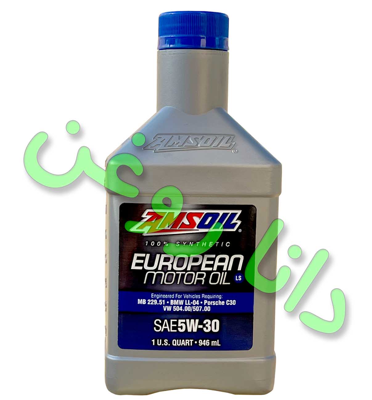 روغن موتور (1 لیتری)100 درصد فول سنتتیک اَمزویل AMSOIL (امس اویل) مدل European Car Formula گرید 5W30 با سطح کیفی API SN (لو سَپس) استاندارد ACEA C3 اروپا