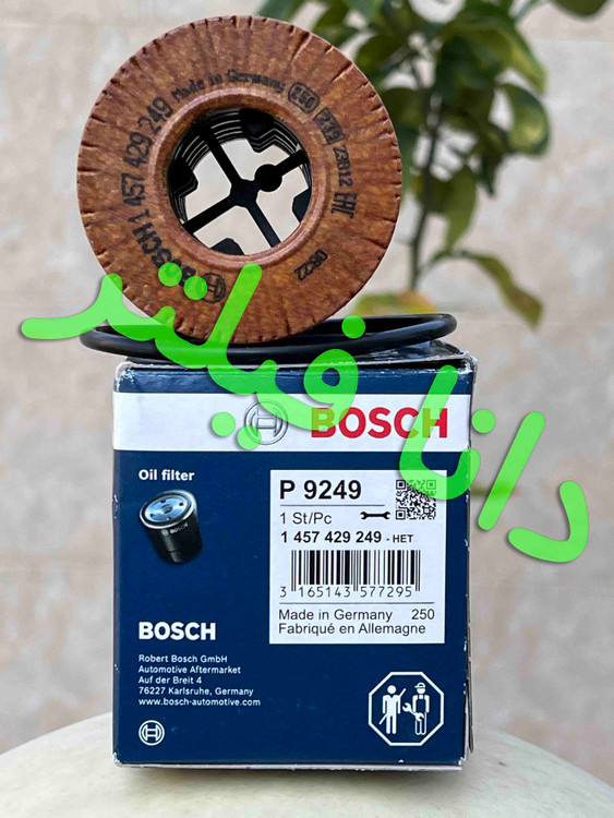 فیلتر روغن بوشBOSCH P9249 ( کاغذی پایه کوتاه) اصلی مناسب پژو 207 و 2008 و مشابه(فیلتر روغن موتور TU5)